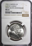 SWEDEN Silver 1932 G 2 Kronor NGC MS63 Death of Gustaf II Adolf BU KM# 805 (045)