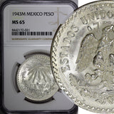 Mexico ESTADOS UNIDOS MEXICANOS Silver 1943 M Peso NGC MS65 GEM BU KM# 455 (21)