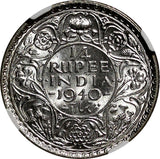 India-British George VI Silver 1940 (B) 1/4 Rupee NGC MS62 KM# 545 (026)