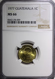 Guatemala Brass 1977 1 Centavo NGC MS66 1 GRADED HIGHEST BY NGC KM# 275.1 (009)