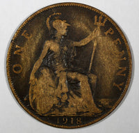 Great Britain George V 1918 H 1 Penny Ralph Heaton & Sons Birmingham KM#810 (82)
