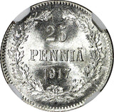 Finland Nicholas II 1917 S 25 Pennia NGC MS64 Grand Duchy KM# 6.2 (045)