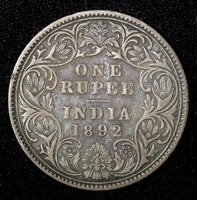 India-British Victoria Silver 1892 B incuse Rupee VF .Nice Toned KM# 492 (561)