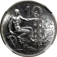 Czechoslovakia Silver 1931 10 Korun 30 mm NGC UNC DETAILS KM# 15 (021)
