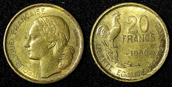 France 1950 20 Francs G.GUIRAUD 3 plumes UNC  KM# 917.1 (28 258)