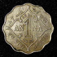 India-British Edward VII 1908 1 Anna Nice Toned KM# 504 (27 571)