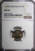 SWITZERLAND Copper-Nickel 1949 B 5 Rappen NGC MS65 HELVETICA KM# 26 (49)