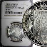 SWEDEN Silver 1932 G 2 Kronor NGC MS64 Death of Gustaf II Adolf BU KM# 805 (048)