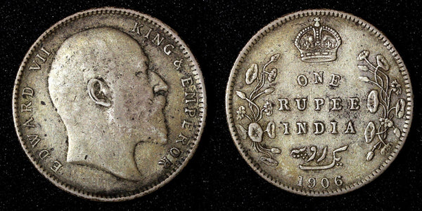 India-British Edward VII Silver 1906 Rupee Silver (.917) XF KM# 508 (27 567)