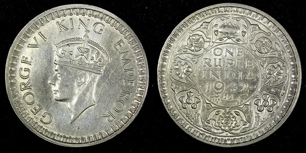 India-British George VI Silver 1942 (B) Rupee Mint Luster KM# 556  (27 321)