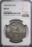 PERU Silver 1930 1 Sol Lima Mint Large Letters NGC MS62 SCARCE DATE KM#218.2 (5)