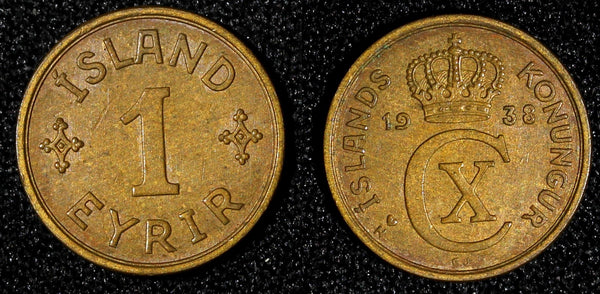 Iceland Christian X  Bronze 1938 N; GJ 1 Eyrir Mintage-278.700 KM# 5.1 (28 092)