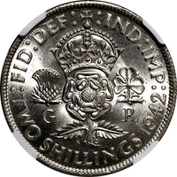GREAT BRITAIN George VI Silver 1942 Florin 2 Shilling NGC MS64 WWII Issue KM#855