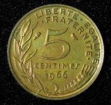 FRANCE Aluminum-Bronze 1966 5 Centimes 1st Year Type RAINBOW UNC KM# 933 (90)