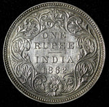 India-British Victoria Silver 1862 (B) Rupee Better Date aUNC KM# 473.1 (28 302)
