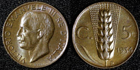 ITALY Vittorio Emanuele III  Bronze 1934 R 5 Centesimi ch.UNC KM# 59 (28 249)
