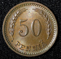 Finland Copper 1942 50 Penniä WWII Issue ch.UNC KM# 26a  (27 748)
