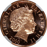 Gibraltar Elizabeth II 2000 2 Pence BU NGC MS65 RD FULL RED KM# 774 (032)