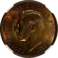 Great Britain George VI Bronze 1937 Farthing NGC MS64 BN 1st Year KM# 843 (018)