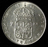 SWEDEN Gustaf VI Adolf Silver 1966 U 2 Kronor Last Year UNC KM# 827 (28 716)