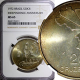 BRAZIL Silver 90% 1972 20 Cruzeiros 150th Anniv.of Independence NGC MS65 KM# 583