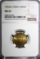 India-British George VI  Nickel-Brass 1943 (C) 1 Anna NGC MS63 KM# 537a (024)
