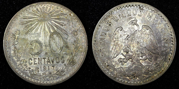 Mexico ESTADOS UNIDOS MEXICANOS Silver 1917 50 Centavos XF Toned KM# 445(27 173)