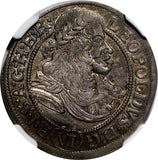 AUSTRIA Silesia Leopold I Silver 1673 SHS 6 Kreuzer Breslau NGC AU DET KM#507(6)