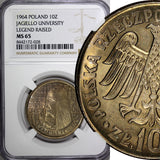 POLAND 1964 10 Zlotych Jagiello University NGC MS65 NICE TONED Y#52.1 (028)