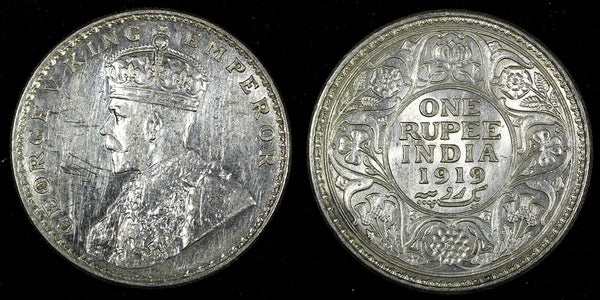 India-British George V Silver 1919 (C) Rupee Calcutta Mint KM# 524 (27 323)
