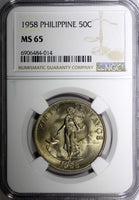 Philippines  1958 50 Centavos NGC MS65 GEM BU NICE TONED KM# 190 (14)