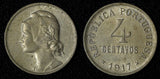 PORTUGAL 1917 4 Centavos Lisbon Mint aUNC .Mint Luster.Toned KM# 566 (30 117)
