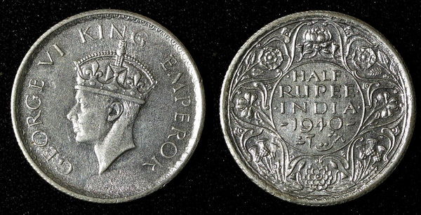 India-British George VI Silver 1940 (B) 1/2 Rupee Bombay KM# 550a (27 569)