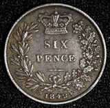 Great Britain Victoria Silver 1842 6 Six Pence Mintage-601, 901 KM# 733.1  (108)