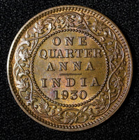 India-British George V  1930 (C) 1/4 Anna Calcutta UNC/BU Toning  KM# 512 (730)