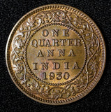 India-British George V  1930 (C) 1/4 Anna Calcutta UNC/BU Toning  KM# 512 (730)