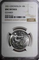 Czechoslovakia Silver 1931 10 Korun 30 mm NGC UNC DETAILS KM# 15 (021)