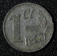 Netherlands German Occupation Zinc 1942 1 Cent WWII ISSUE KM# 170  (27 956)