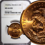 MEXICO Bronze 1960 Mo 20 Centavos NGC MS66 RD NICE FULL RED BU KM# 440 (007)