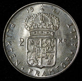SWEDEN Gustaf VI Adolf Silver 1961 TS 2 Kronor Better Date  UNC KM# 827 (28 717)
