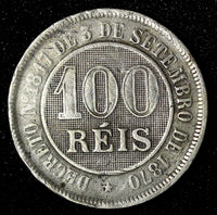 BRAZIL Pedro II Copper-Nickel 1887 100 Reis  KM# 483 (28 279)