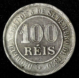 BRAZIL Pedro II Copper-Nickel 1887 100 Reis  KM# 483 (28 279)