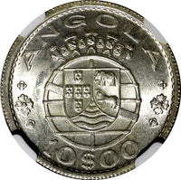 ANGOLA Portuguese Colony Silver 1955 10 Escudos NGC MS66 GEM BU  KM# 73 (026)