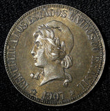 BRAZIL Silver 1907  1000 Reis Toned  KM# 507 (27 465)