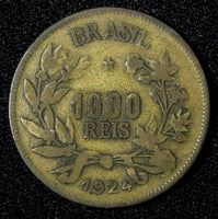 BRAZIL Aluminum-Bronze 1924 1000 Reis 1st Year Type KM# 525 (27 662)