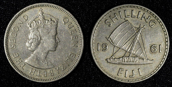 Fiji Elizabeth II Copper-Nickel 1961 1 Shilling KM# 23 (27 970)