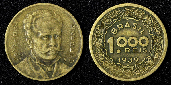 BRAZIL Tobias Barreto de Meneses Aluminum-Bronze 1939 1000 Reis KM# 550 (27 805)