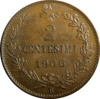 ITALY Vittorio Emanuele III Bronze 1906 R 2 Centesimi ch.UNC KM# 38 (23 667)