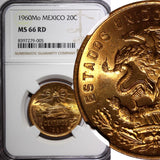 MEXICO Bronze 1960 Mo 20 Centavos NGC MS66 RD NICE FULL RED BU KM# 440 (005)