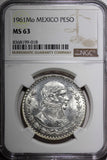 Mexico ESTADOS UNIDOS MEXICANOS Silver 1961 Peso Jose Morelos NGC MS63 KM#459(8)